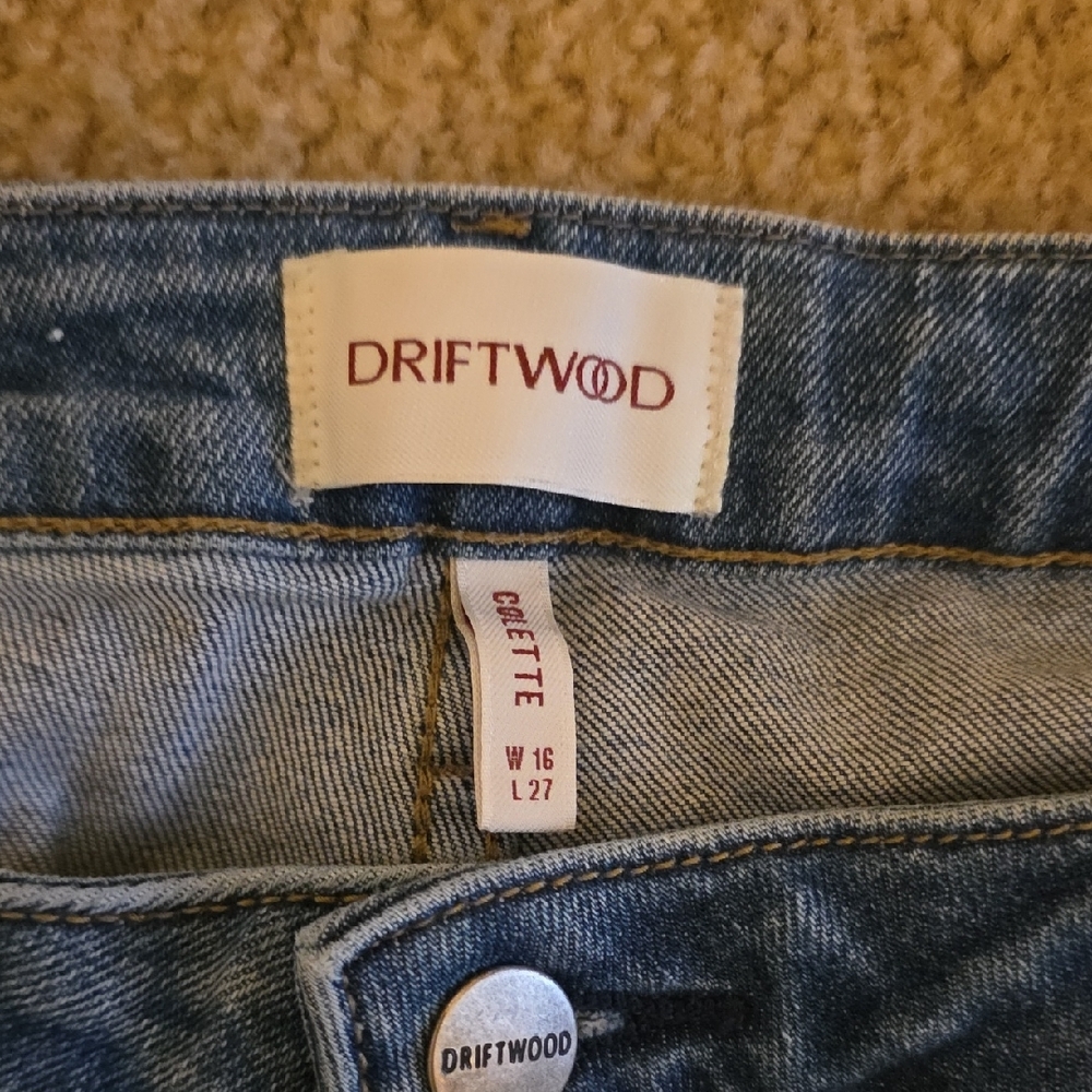 DRIFTWOOD Blue Straight Leg Jeans with Floral Cuff - Picture 2 of 3